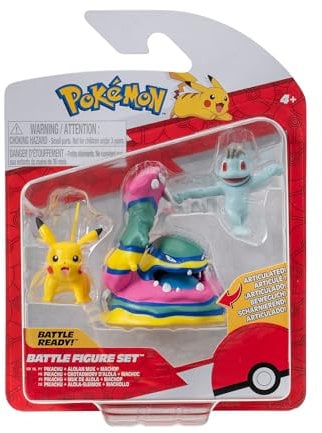 Pokémon PKW3597 - Battle Figure Set - Pikachu, Machollo, Alola-Sleimok, offizielles Figuren Set