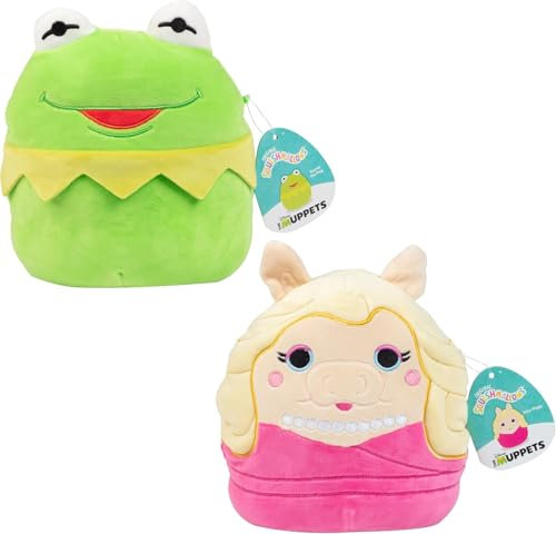 Squishmallows Original Kermit & Miss Piggy Set – Disney The Muppets – Offizieller Jazwares Valetine's Day Plüschtier – Sammlerstück, weiches und quetschbares Stofftier-Spielzeug – Geschenk für Kinder,