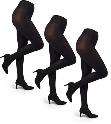 Basic Treasure 3er Pack Strumpfhosen für Damen 40 DEN, Feinstrumpfhose Mikrofaser, Schwarze Strumpfhose Damen