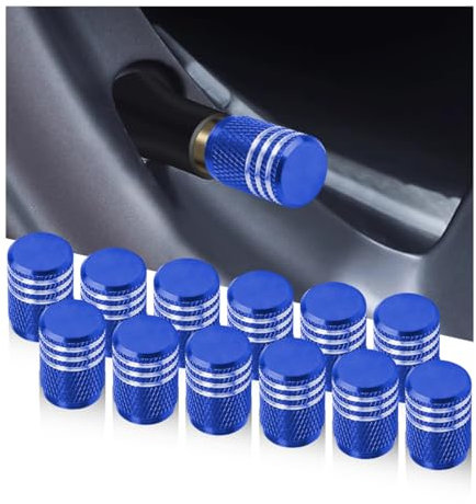 Adunsiaoto 12 Stück Auto Ventilkappen Abdeckung, Autoventil Aluminium Kappen, Ventilkappen Korrosionsbeständig, Reifenventil-Staubkappen Universal Ersatz Vans(Blau)