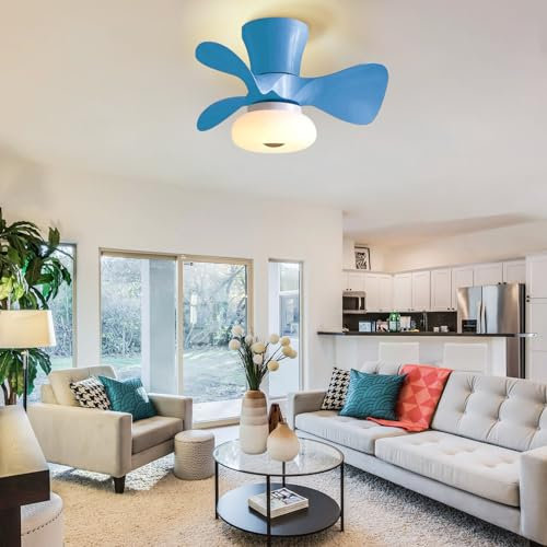 Ventilatore da Soffitto con Luce Led Dimmerabile Silenzioso Plafoniera con Ventilatore e Telecomando Reversibile 6 Velocità Lampadario Ventilatore per Soggiorno Cameretta Camera dei Bambini-Blue