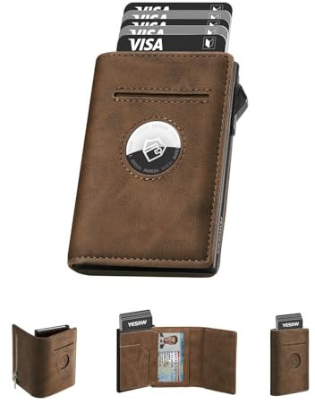 YESIIW Portefeuilles pour Homme avec Blocage RFID et Poche pour pièces de Monnaie, Porte-Cartes Pop-up AirTag pour Apple Air Tag, Portefeuille Intelligent avec Pince à Billets, Porte-Cartes pour