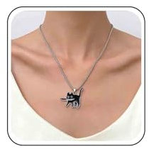 Dervivea Gothic Enamel Cat Pendent Necklace Black Cat Necklace Chain Silver Italian Chain Necklace Knife Cat Necklace Killer Cat Chain Necklace Jewelry for Women