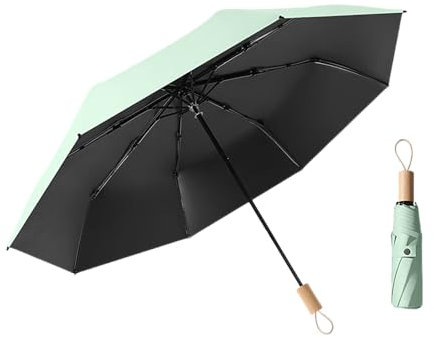 erised's bifrost Minimalistischer nordischer Stil Kleiner Sonnenschutz für Faltender Regenschirm 8 Rippen Reise Freien UV Schutz,Holzgriff,Koffer Kompakt Taschenschirm Damen und Kinder