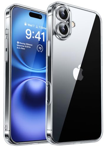 CANSHN Clear Protective for iPhone 16 Case, Upgraded [Full Camera Protection] [Military Drop Protection] Not Yellowing Shockproof Bumpers Cover Phone Case 6.1 Inch - Clear
