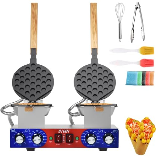 HTTSICHI Bubble Waffle Maker - Commercial Egg Waffle Maker w/Two Non-stick Baking Pans, Temperature and Timers, 2800W Professional Bubble Waffle Machine for Double Baking, Hong Kong Egg Waffle Iron