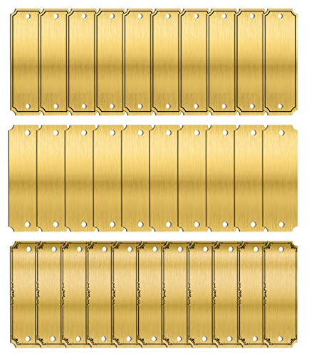 Telituny 30 Pack Blank Brass Name Plates,7.6x2.5cm DIY Engraving Blanks with 60 Screws((M2 Screw Holes),Laser Engravable Plates for Photo Frames Trophies Gifts Artwork Wood Crafts