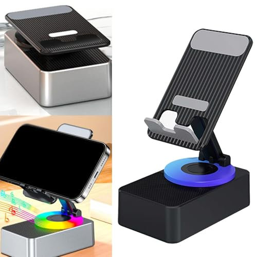 Cell Phone Stand with Wireless Bluetooth Speaker,3 in 1 Phone Stand Power Bank with Bluetooth Speaker,Foldable Bluetooth Audio Power Phone Holder with Wireless Bluetooth Speaker&Power Bank (Black)