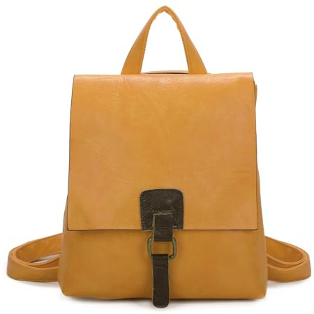 OBC Damen Rucksack Tasche Crossbody Handtasche Messenger Schultertasche Umhängetasche Shopper Vintage Kuriertasche Überschlagtasche Leder Optik Gelb