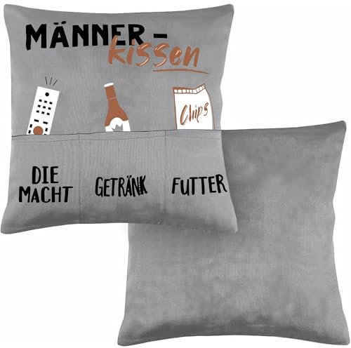 trabag Geschenke für Männer, Zierkissenhülle mit Taschen, Geburtstag Geburtstagsgeschenk Mann,Herren, Kissen Rentner Männerkissen Geschenk zum Vater Papa Opa -45x45CM