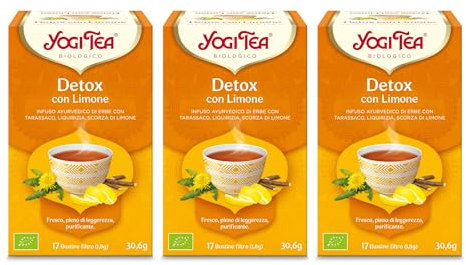Yogi Tea - Detox con Limone Bio - Infuso Ayurvedico - Miscela di tarassaco, Liquiriza, Scorza di Limone - Confezione da 3x17 bustine (51 bustine in totale)