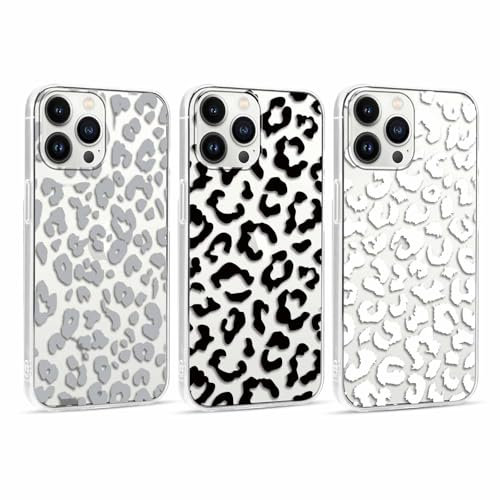RUMDEY 3 Pack Clear Cheetah Print Phone Case for iPhone 13 Pro Max 6.7, Cute Girly Leopard Pattern Design Anti-Scratch Soft Slim TPU Silicon Protective Bumper Funda Cover for Women Girls - 02