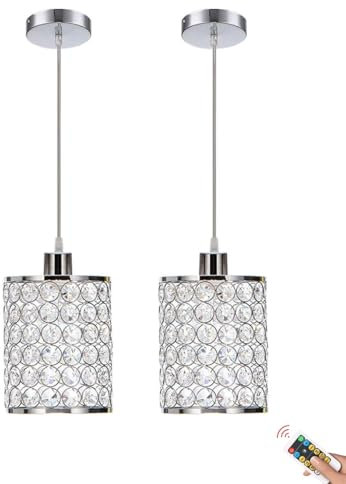 Wireless Crystal Chandelier Pendant Light with Remote Control Rechargeable Battery Operated Cordless Ceiling Hanging Lamp for Kitchen Island and Dining Table