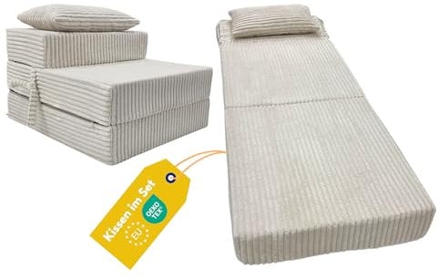 Odolplusz Premium Klappmatratze 70 x 205 x 15cm | 3-teilige Faltmatratze mit abnehmbarem Bezug | Schaumstoff extra dick 15cm | Matratze faltbar klappbar Gästematratze Reisematratze (Beige)