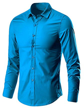 Mens Regular Fit Work Shirts Wrinkle Free Long Sleeve Formal Dress T-Shirts Button Down Casual Untucked Shirt Wedding Blue