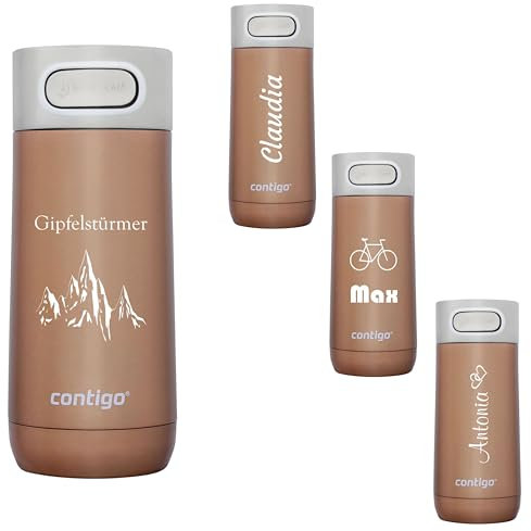 Contigo Thermobecher Luxe Autoseal mit Gravur - Namen Edelstahl Isolierbecher, Reisebecher, Kaffeebecher to Go, auslaufsicher, Easy-Clean-Deckel BPA-frei 360 ml (White Zinfandel)
