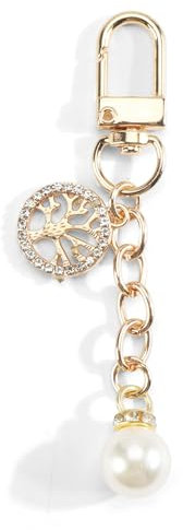 Gallkeat Perlen Schlüsselanhänger Damen mit Glitzernden Strasssteinen Weiß - Perfekte Schlüsselband Geschenkidee für Frauen Auto Taschen Zubehör