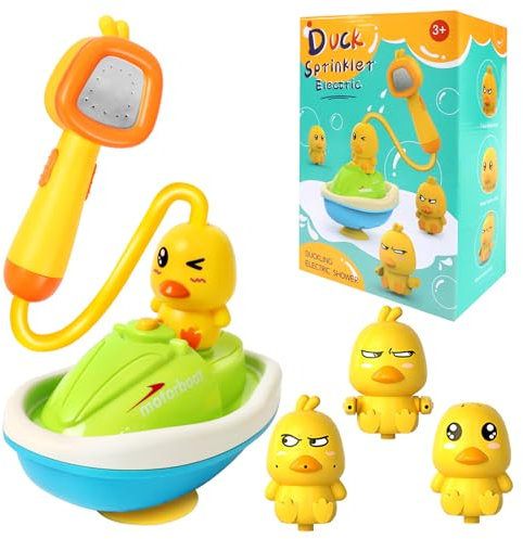 Ducha bañera Pato Grifo de Juguete con Bomba de Agua, Cabezal de Ducha Desmontable Patito para Bebés + 3 Juguetes de baño de Pato & Bomba de Agua para 1 2 3 4 5 Años Ducha Natación Regalo Cumpleaños