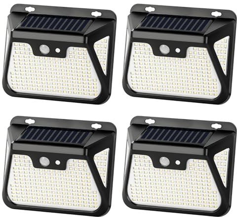 LQWELL Solarlampen für Außen mit Bewegungsmelder, LED Solarleuchten Lampe, Solar Wandleuchte, Superhelle Aussenleuchte IP65 Wasserdichte, 3 modi, 210 LED für Garten Terrasse Pathway Garage (4 Stk)