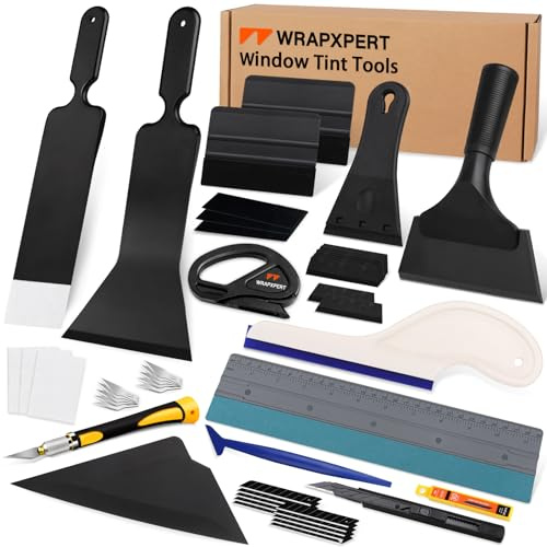WRAPXPERT Window Tint Kit for Car Tint Tools Windshield Back Window Tinting Tools with Bulldozer Squeegee Scrubber Paddle, Film Cutter, Blade Scraper for Car Wrapping, Vinyl Film Installation