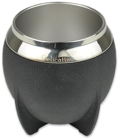 Delicatino - Tazza Mate in acciaio inox Campo nero, 200 ml, esterno in plastica senza BPA, rimovibile, set da tè mate, a doppia parete, leggero, caldo o freddo, bombilla non inclusa