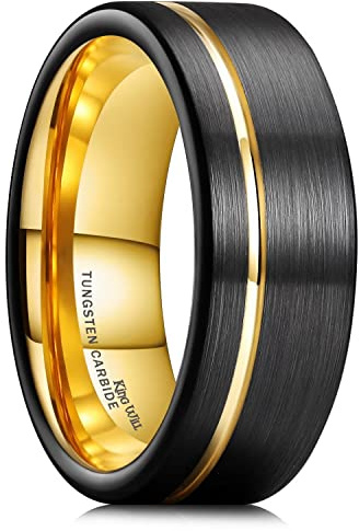 King Will Loop Wolframkarbid Hochzeit Band 8mm Rose Gold Line Ring Schwarz und Silber gebürstet Comfort Fit