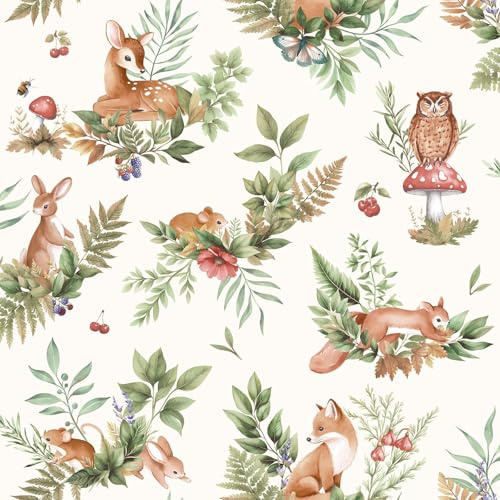 Holden Storybook Woodland Themed Forest Friends Playful Animals Foxes Bunnies Owls Deers Wallpaper for Nurseries Children's Bedroom Playroom Wallcovering Wallpaper Cream/Multi (14123)