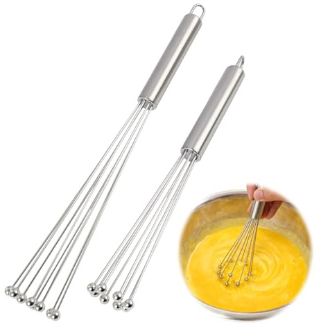 Set di 2 fruste a sfera in acciaio inox di alta qualità, per mescolare, cucinare, frustare, battere e preparare dolci in modo efficiente, ideale per tutte le esigenze culinarie