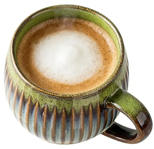 Calolin Japanese Kiln Glazed Ceramic Coffee Mug, 16 oz Large Coffee Cups with Wide Handle, Vintage Stoneware Coffee Mugs for Home, Office, Unique Gift