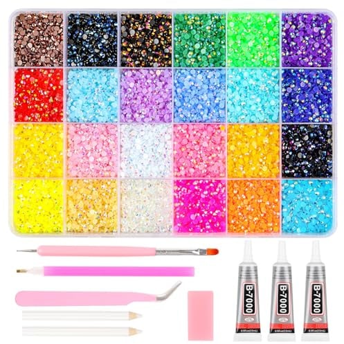 19920 Pcs Rhinestones 3mm Flat Back bedazzling gems kit with B7000 Jewelry Glue, Tweezers & Dotting Pen for Nail Art, Clothing, DIY Handmade Crafts,24 Colours