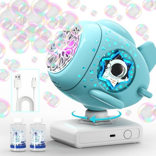 Cooldele Bubble Machine, Bubble Maker for Parties, USB-C Charging with 360° Automatic Rotation and LED Light - Bubbles Maker Toys Gifts for Kids, Birthday, Parties, Wedding, Boys, Girls
