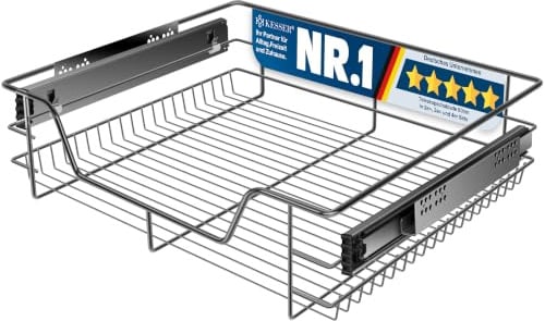 KESSER® Teleskopschublade 60cm Schrankbreite verchromt aus Edelstahl Schubladeneinsatz für Küchenschrank Korbauszug Schrankauszug, Anthrazit