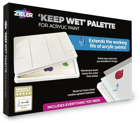 'Keep Wet' Palette | Air-Tight Design Extends the Working Life of Acrylic Paints by Weeks | Includes Extra Refills | Large Internal Tray Size 28cm (11”) x 18cm (7”) – by Zieler