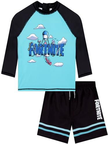 Fortnite Kinderbadehose Set als Badeanzug Jungen, stylischer Schwimmanzug Kinder 2-teilig mit Langarm