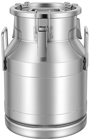 TFGXUE Milchkanne Edelstahl, 10L XXL Milchkännchen mit Deckel, Transportkanne Kanne, Milchkanne Barista, Milchbehälter, Milk Pitcher, 25 x 35 cm, Silber