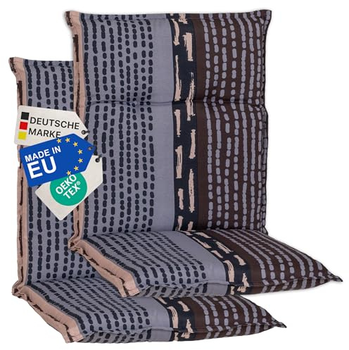 NYVI Gartenstuhl Auflagen Niedriglehner 2er Set Barcelona - UV-Beständig, Atmungsaktiv, Strapazierfähig - Niedriglehnerauflagen Sitzkissen Outdoor - Sitzauflagen für Gartenstühle 100x50cm Bangui Grau