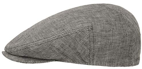 Stetson Woodfield Linen Flat Cap Leinenmütze Herren Schirmmütze mit UV-Schutz Herringbone Frühjahr Sommer anthrazit 63 cm