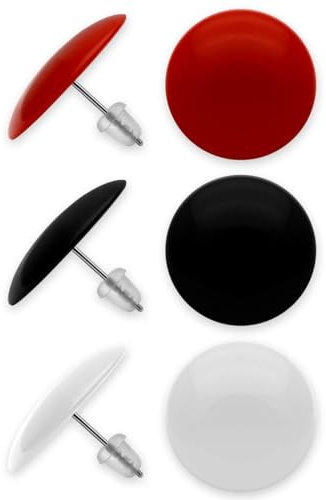SoulCats 3er Set runde Ohrstecker in schwarz, rot und weiß, aus Acryl mit Edelstahlstift, Ø ca. 20 mm