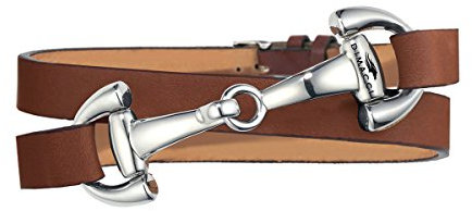 DIMACCI Trensen-Armband Kalbsleder | Favorit Kollektion in Cognac Silber-Optik aus Edelstahl | Schmuck für Reiter-Frauen in Geschenk-Box