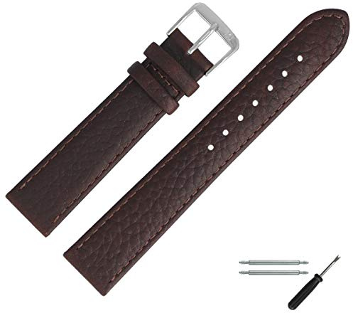 MARBURGER Uhrenarmband 12mm Leder Braun Silber Shrunk Prägung Mit Naht - Montage Set 6171231000120