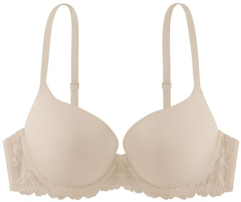 Dorina Damen Super Push Up BH mit Bügel, Formbügel und Spitze T-Shirt BH, Nackt ,100D