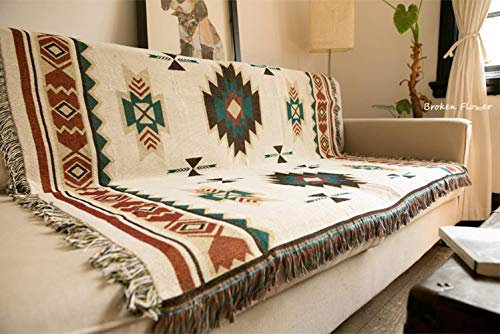 KaKille Decke im Ethno-Stil, geometrisch, Aztekenmuster, Navajo-Decke, Überwurf für Sofa, Kunst-Deko, Bohemian-Decke, 150 x 210 cm (1,5 kg)…