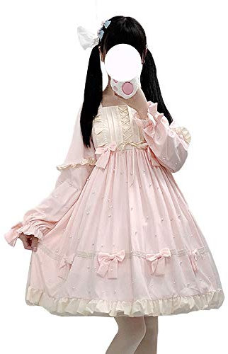 Packitcute Lolita Robe mignonne à manches longues pour adolescents Style japonais Taille haute, rose, Medium