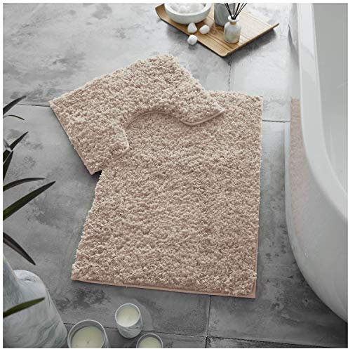 GC GAVENO CAVAILIA Luxury Super Soft 2 Piece Zero Twist Bath Mat Pedestal Set Non Slip, Extra Absorbent 100% Polyester Bathroom Toilet Rug, Regular (50x80, 50x40 cm), Blush Pink