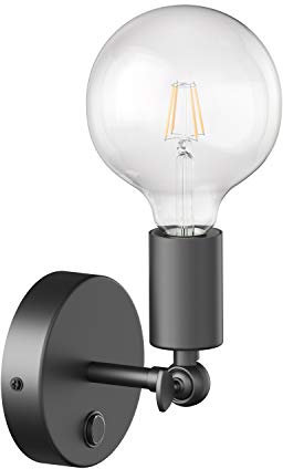 ledscom.de Vintage E27 Wand-Leuchte FETRO mit Schalter, schwarz, schwenkbar, inkl. E27 Lampe (warmweiß, 7,123W, 838lm)