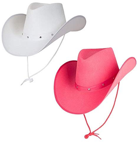 Lot de 2 chapeaux de cowboy Texan pour adulte Rose vif et blanc