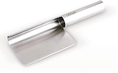 Tradineur - Recogemigas de acero inoxidable con mango contenedor 21,5 cm, recogedor de migas metálico plateado, accesorio de cocina