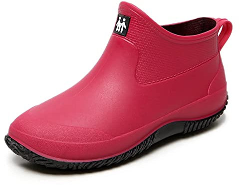 GURGER Stivali di Gomma Donna Impermeabili Scarpe da Pioggia Stivaletti Pioggia Bassi Antiscivolo Rosso 35 EU