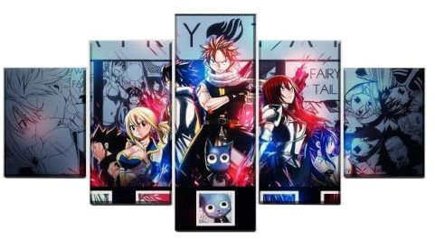 MPPSU Anime-Fairy Tail-Warrior-Kollektion Wanddekoration Wohnzimmer Leinwandbild Jugendzimmer Poster Set Modern 5 Teiliges Wandbild Bedroom Decor XXL Bilder Mit Rahmen 100 * 50cm