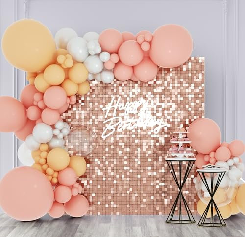 Kate Schimmernde Wand Hintergrund Roségold Quadratisch Pailletten Glitzer Foto Hintergrund Paneel Dekoration für Geburtstag Party Hochzeit Jahrestag 30×30 cm (24 STK.)
